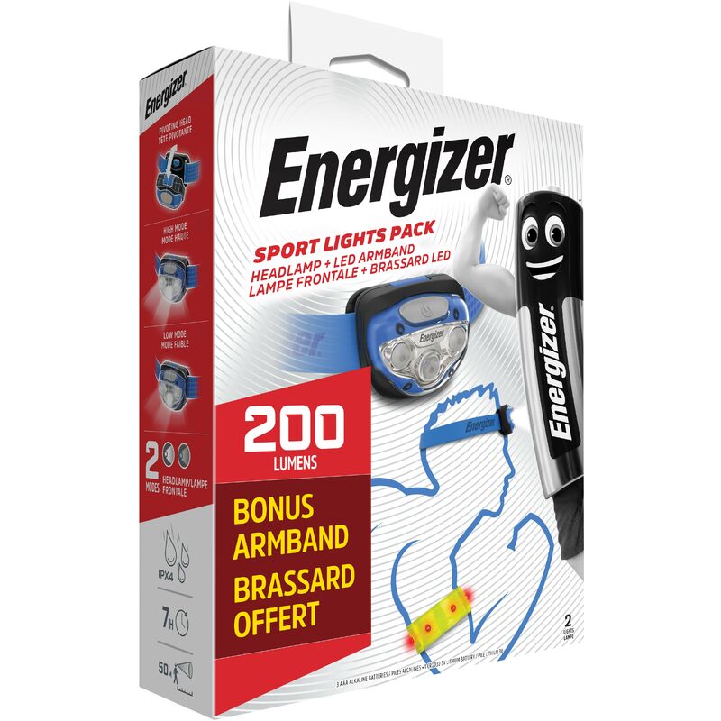 

Pack frontal LED Sport + brazalete ajustable 100lm (3 pilas AAA incluidas) - Energizer