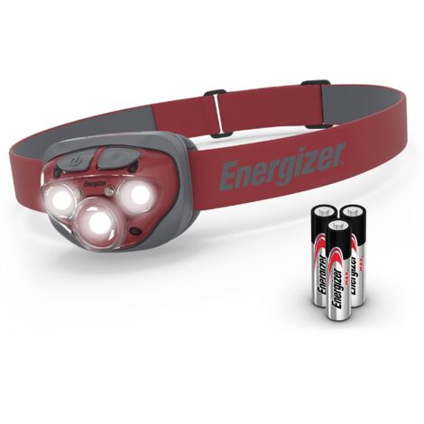 Energizer Torcia Frontale a LED, Potente Lampada Frontale Luminosa, faro resistente all'acqua per campeggio, pesca e corsa, batterie Incluse, ross