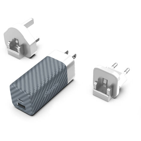 Energizer Ultimate – Multiplug EU/UK/US GaN USB-C & USB-A 65W PD Wandladegerät (Silber)