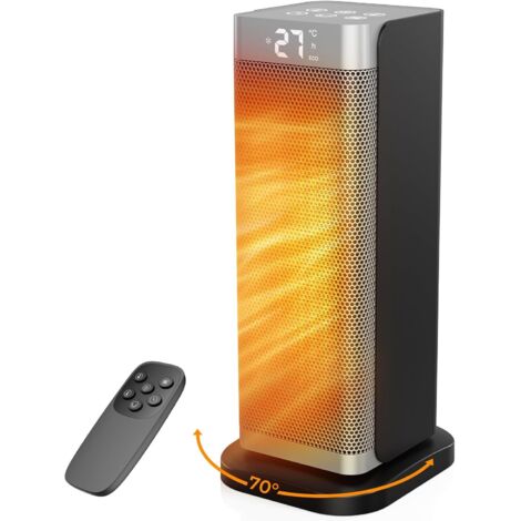 Energy-Efficient Silver Space Heater - 2000W PTC Ceramic Silent, 3 Power Levels, Remote Control, Anti-Tip and Overheating Safety, Electric Heater for Bedroom/Living Room/Office [Energy Class A]