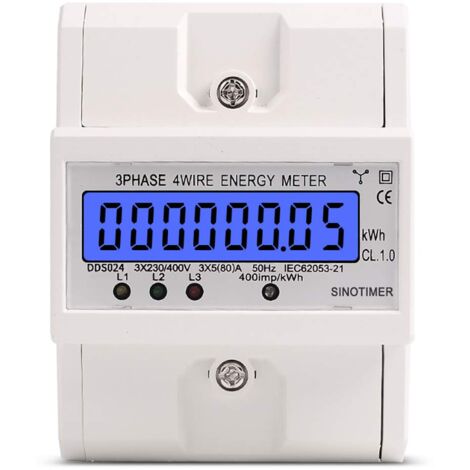 Energy Meter, Digital LCD 3 Phase 4 Wire DIN Rail KWh Electronic Energy Meter 80A