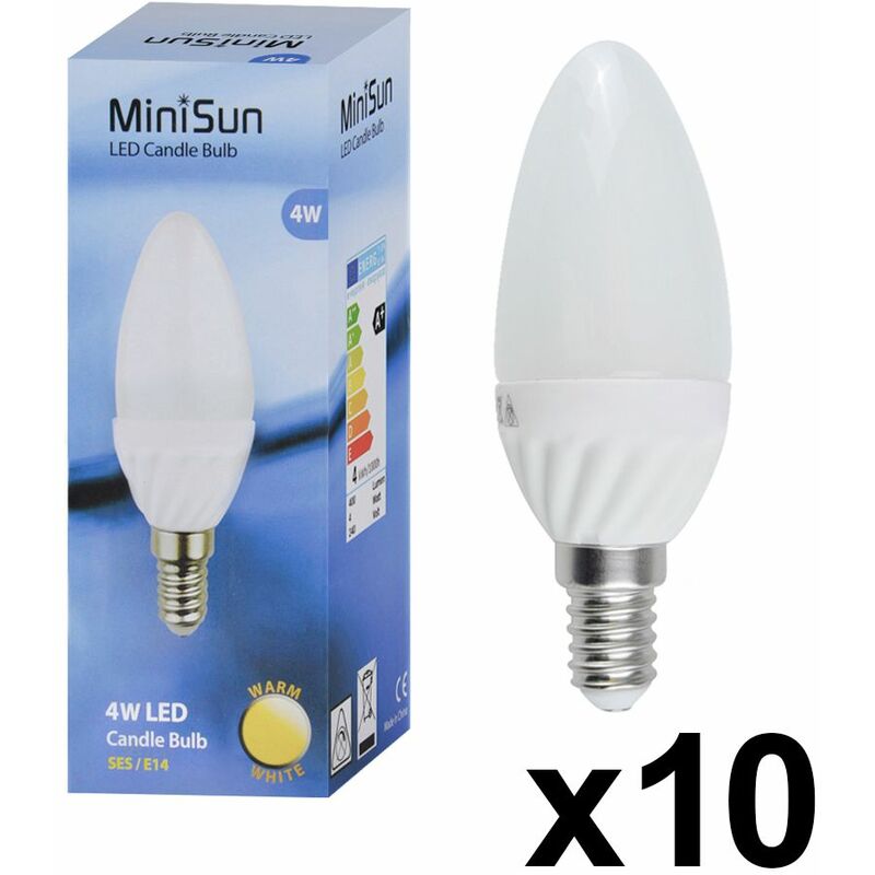 4W SES E14 Frosted Candle LED Plastic Bulb 3000K - Pack of 10