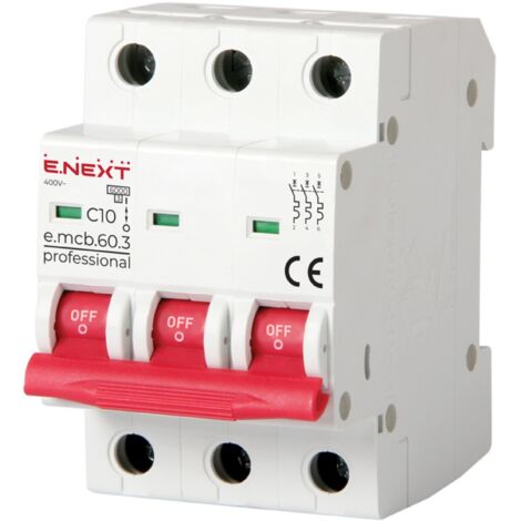 E.NEXT p042030 Leitungsschutzschalter Sicherung PRO 3P C 10A 6kA 230/400V AC