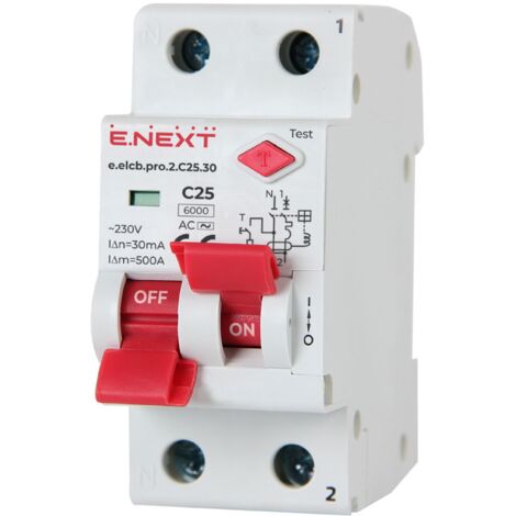 E.NEXT p0620003 Differenzialschutzschalter mit PRO-Modul 2P C 25A 30mA 6kA TYP AC