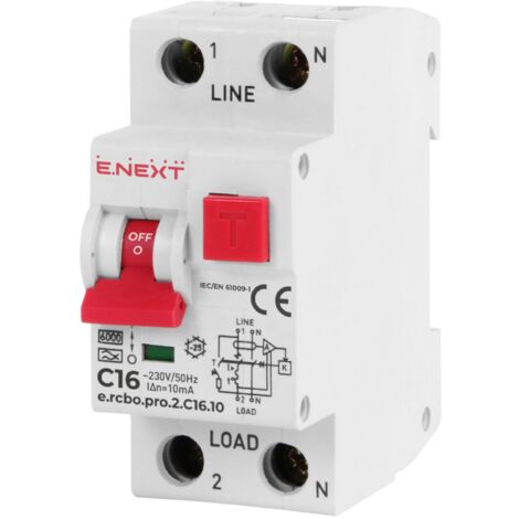 E.NEXT p0720003 Differenzialschutzschalter mit PRO-Modul 2P C 16A 10mA 6kA TYP A