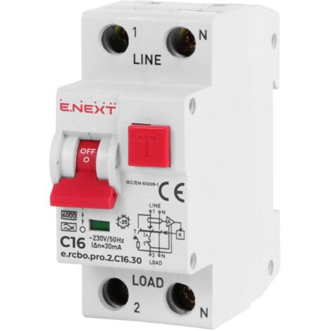 E.NEXT p0720009 Disjoncteur différentiel avec module PRO 2P C 16A 30mA 6kA TYPE A
