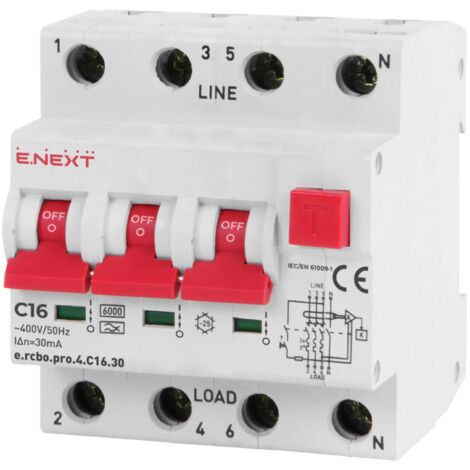 E.NEXT p0720015 Differenzialschutzschalter mit PRO-Modul 4P C 16A 30mA 6kA TYP A