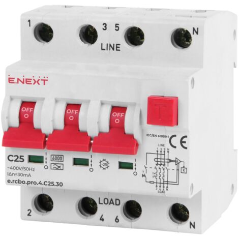 E.NEXT p0720016 Differenzialschutzschalter mit PRO-Modul 4P C 25A 30mA 6kA TYP A