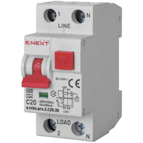 E.NEXT p0720027 Differenzialschutzschalter mit PRO-Modul 2P C 20A 30mA 6kA TYP A