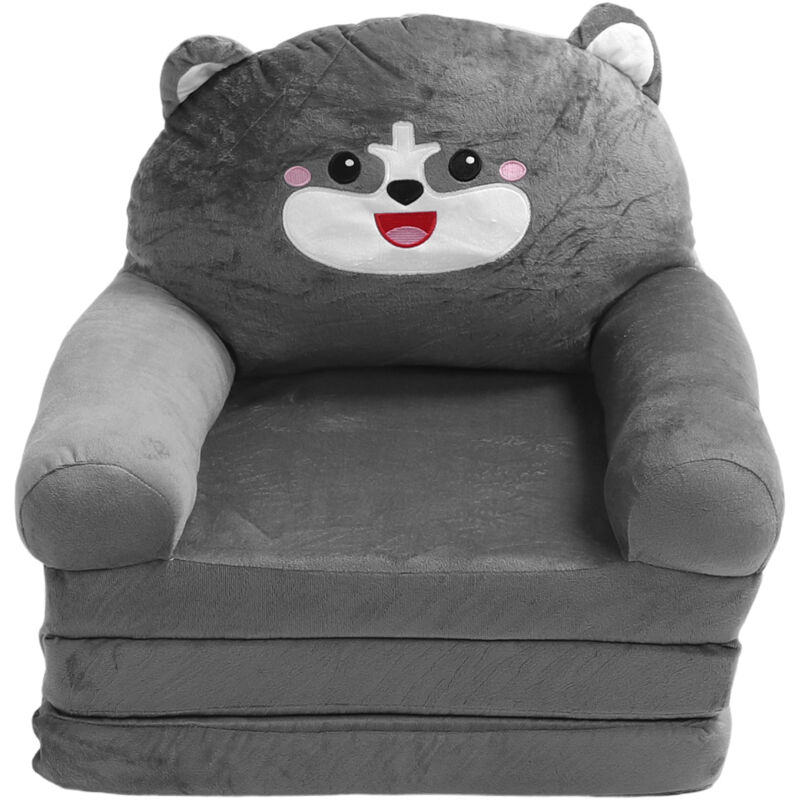 Eosnow - Enfants 2 en 1 rabattable léger canapé de détente extensible canapé-lit dessin animé pliable enfants canapé chaise gris chien 3 couches