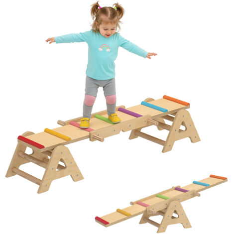 enfants bascule 2 en 1 poutre équilibre bois jardin bascules planche équilibre 133x38x24 cm