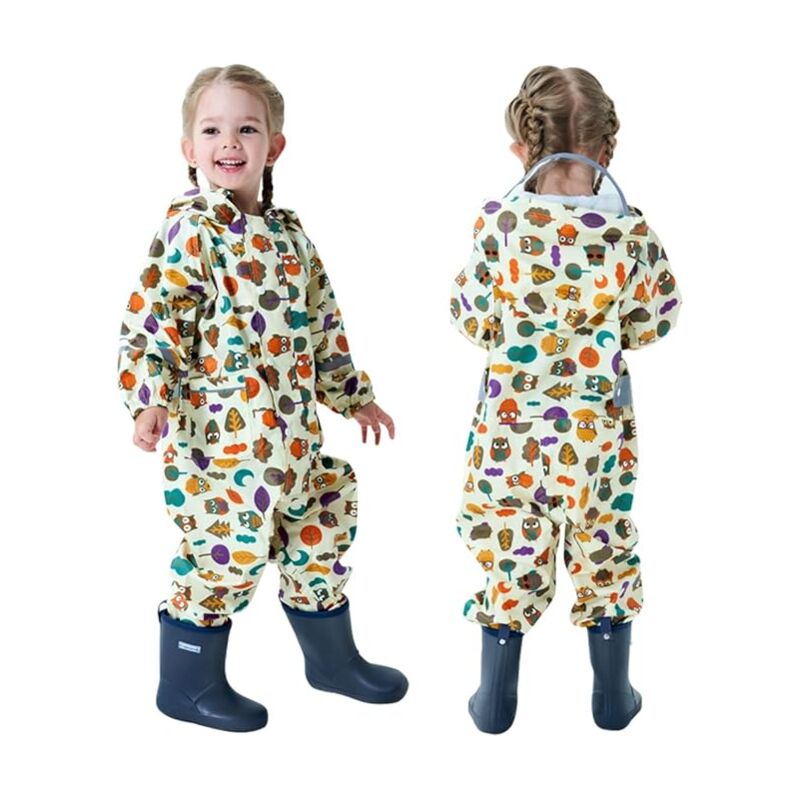 Enfants Imperméable Filles Garçons Combinaison de Pluie Poncho bébé Légère Vetement de Pluie Réutilisable à Capuche Imprimé Manteau Pluie Veste de