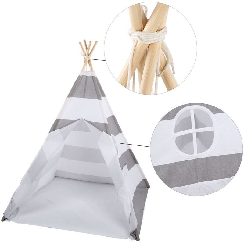 Enfants tipi enfants jeu Playhouse tente Portable extérieur maison de jeu 120120145 cm (gris blanc) - Eosnow