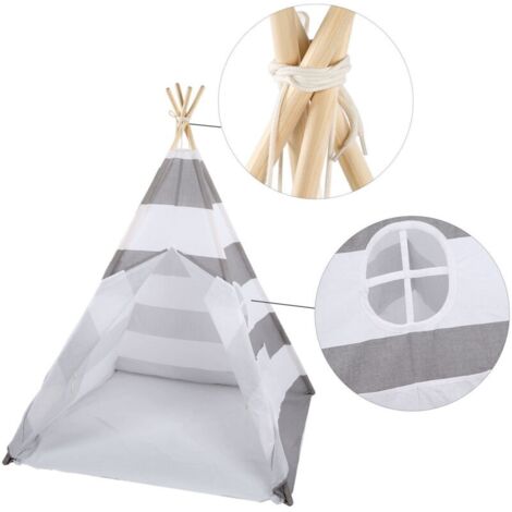 Enfants tipi enfants jeu Playhouse tente Portable extérieur maison de jeu 120120145 cm (gris blanc)