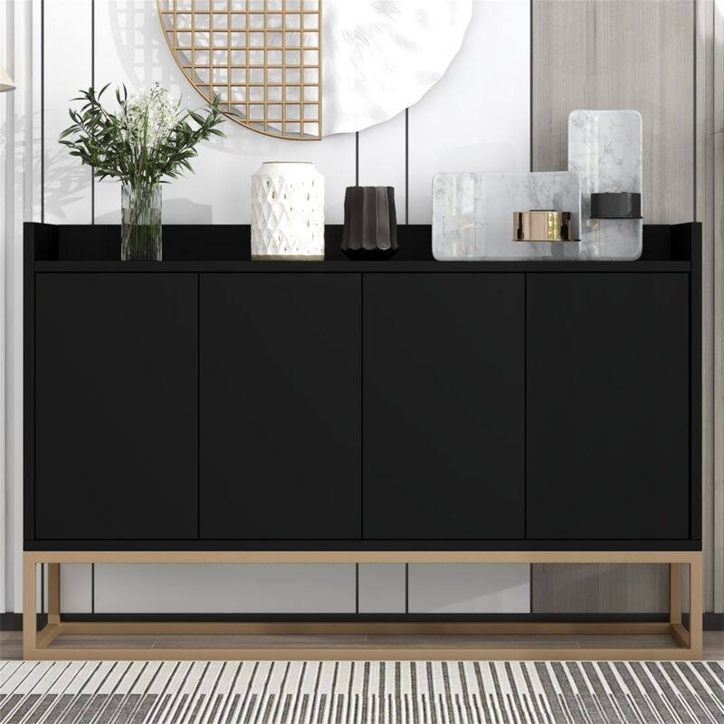Enfilade 120 cm, avec 4 portes d'armoire, et pieds en métal doré, style minimaliste moderne, adapté pour salle à manger, salon, cuisine, 120x30x80