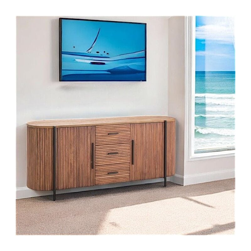 Enfilade 2 portes côtés arrondis bois naturel trani