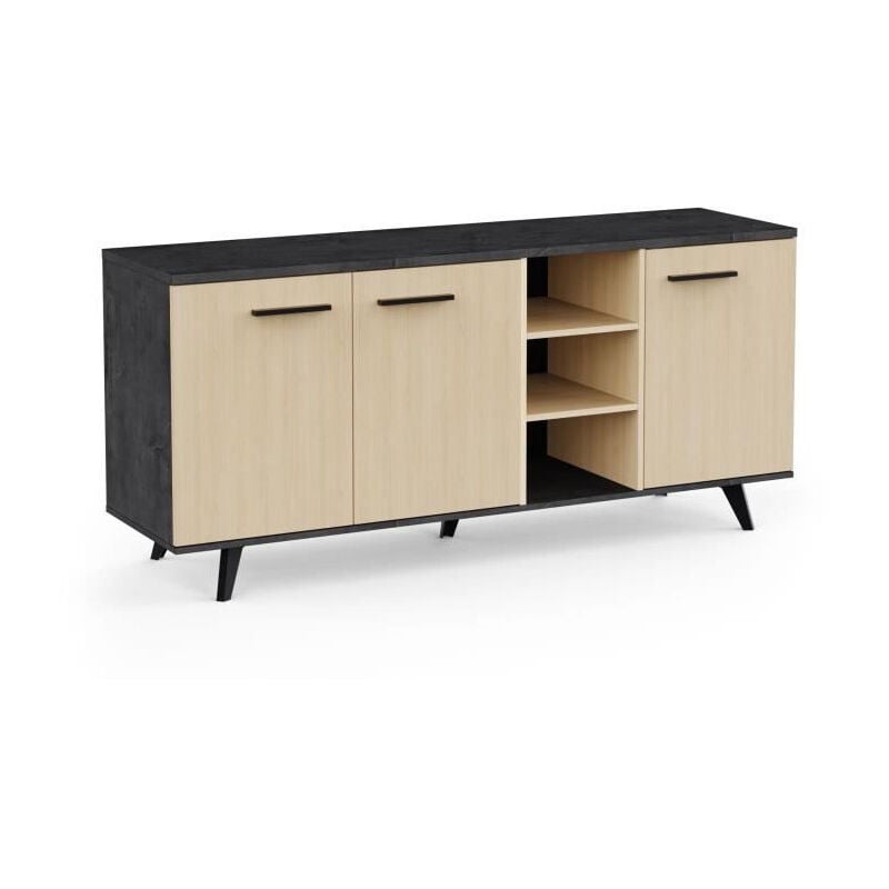 Enfilade Buffet - kent - Chene de fil / Sidewalk - 3 portes ouvrantes - 3 niches - l 160,7x l 43,9x H73,3 cm Demeyere