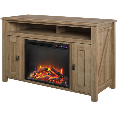 Enfilade avec cheminée électrique intégrée – 2 portes – Bois robuste certifié FSC – Télécommande incluse – Meuble TV moderne