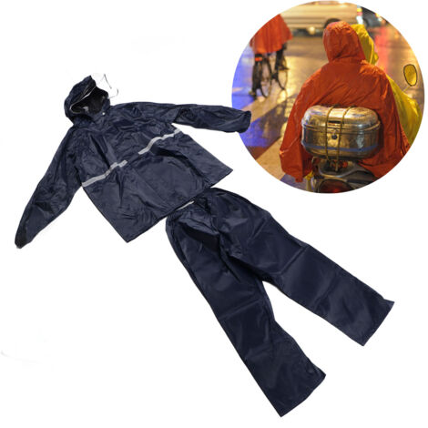 Enfilage Rapide Complet de Vêtements Imperméables PVC Bleu Marine L Couverture Respirante Anti-Vent Coupe Intégrale Deux-Layer Ensemble Pantalon Manteau Durable