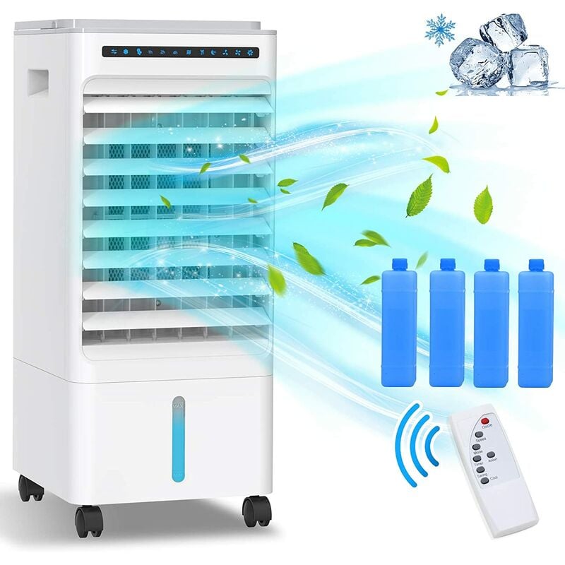 

Enfriador de aire portátil, ventilador de aire acondicionado móvil, humidificador de 5L y tanque de agua doble, 3 modos, 3 velocidades, control