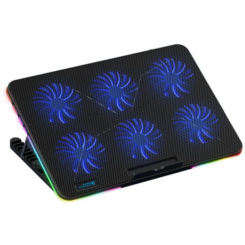 

Enfriador para computadora portatil F5 RGB Soporte de enfriamiento para computadora portatil de 6 ventiladores Diseno silencioso con efecto de luz