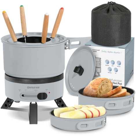 HOMECALL ENFRIFAM Fondue Set Elektrische Multipfanne Elektrische Hot Pot, Multikocher, Elektrische Pfannen, Campingkocher 700,00W , Ideal für Büro Wohnheime Hotels Reisen Wohnwagen-schwarz