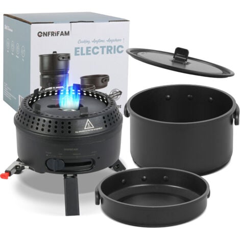 HOMECALL ENFRIFAM Topf-Set Campingkocher, Gaskocher Outdoor Kochgeschirr, Tragbar Reisekocher , Aluminium.Kombiniere 700W Elektrische & 2200W Gas, 1 flammig, für 2-4 Personen , für Picknick Backpacking Camping