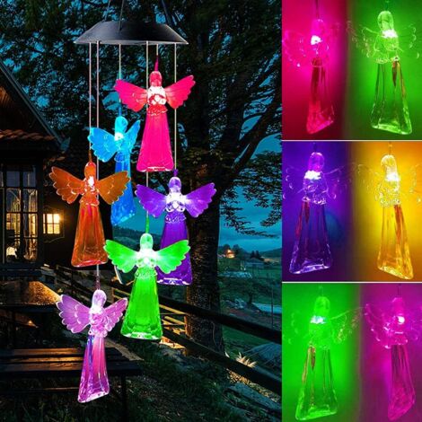 (Engel) Solar-Windspiel, Windspiel mit farbwechselndem LED-Licht