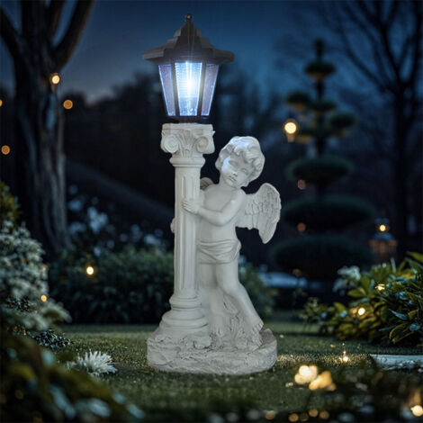 Engel Statue mit Solarbeleuchtung für Garten, rechte Ausrichtung, wetterfeste Gartendekoration, Solarfigur für Aussen, Terrasse, Rasen und Hof