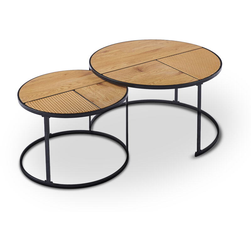 Mobilier Deco - engels - Lot de 2 tables basses rondes gigognes imitation rotin