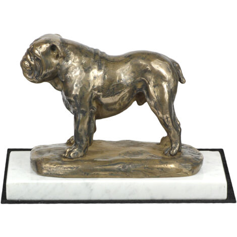 Englische Bulldogge, Bulldog - Hundestatuette, Figur auf weißem Marmor, Trophäe für eine Hundeausstellung der Marke Art-Dog