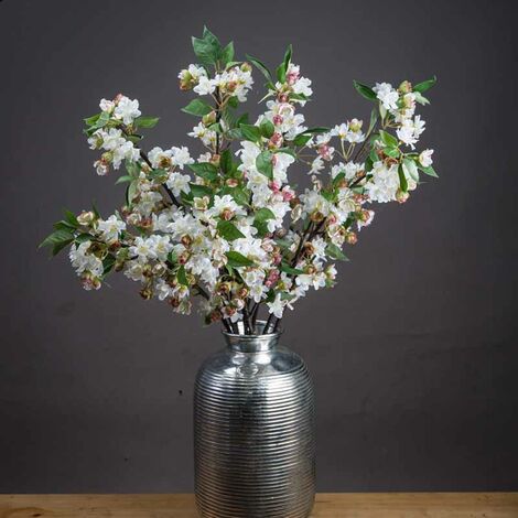 English Blossom Branch Artificial Plant - Fabric/Plastic - L8 x W25 x H90 cm - Brown/Green/White