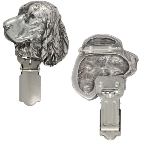 English Springer Spaniel - Brosche mit Clip, Startnummernhalter, versilbertes Abzeichen für Hundeausstellungen von Art-Dog