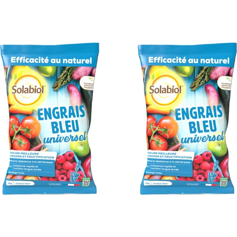 Solabiol - Engrais Bleu Universel - 2en1 Croissance Rapide & Nutrition Longue Durée - 2x4Kg- SOBLEU4X2