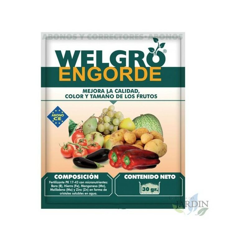Suinga - Engrais d'engraissement Welgro 30 gr. Améliore la qualité, la couleur et la taille des fruits