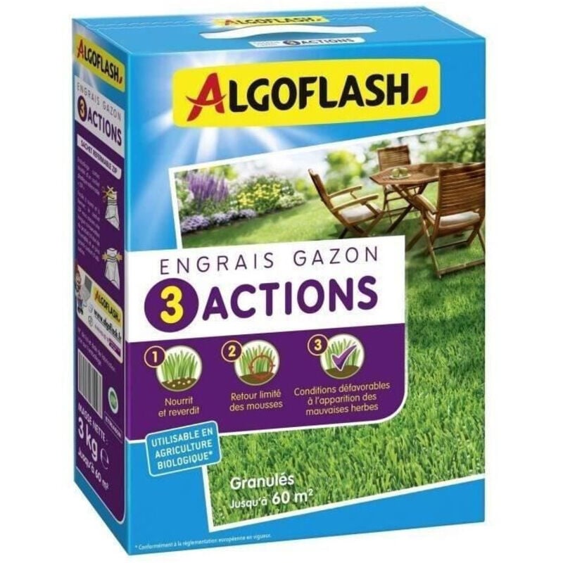 Engrais Gazon - algoflash Naturasol 3 Actions - 3 kg