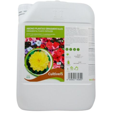 Engrais organique CULTIVERS pour plantes ornementales 10 L. Engrais liquide avec acides aminés et chélate de fer. Des plantes plus vertes
