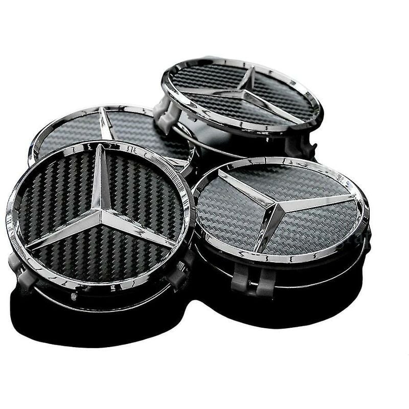 Enjoliveurs de roue en alliage de moyeu central en carbone noir Mercedes 75 mm, lot de 4 pièces