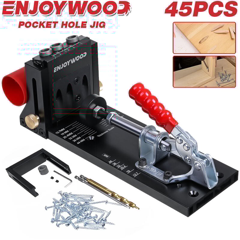 Dmtool - enjoywood XK4 Kit de gabarit pour trous de poche Alliage d'aluminium Guide de perçage ajustable pour le travail du bois pour trous