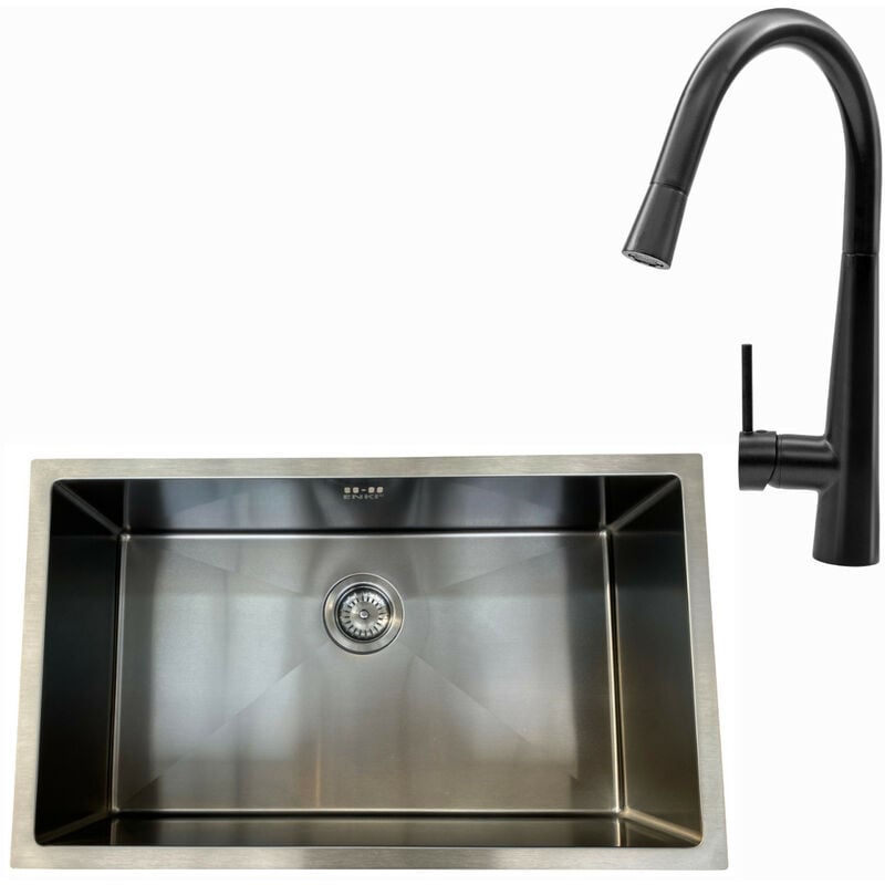 BST012, Stainless Steel Kitchen Sink and Solid Brass Matt Black Mixer Kitchen Tap with Pull Out Spray, Modern Kitchen Design, Kitchen Sink and Tap