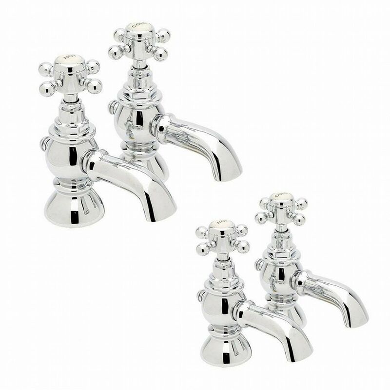 Camberley, BBT0157, Chrome, Basin Twin Tap + Twin Bath Taps Pack, Traditional Victorian Cross Handle, Solid Brass, Easy Clean, Traditional Design,