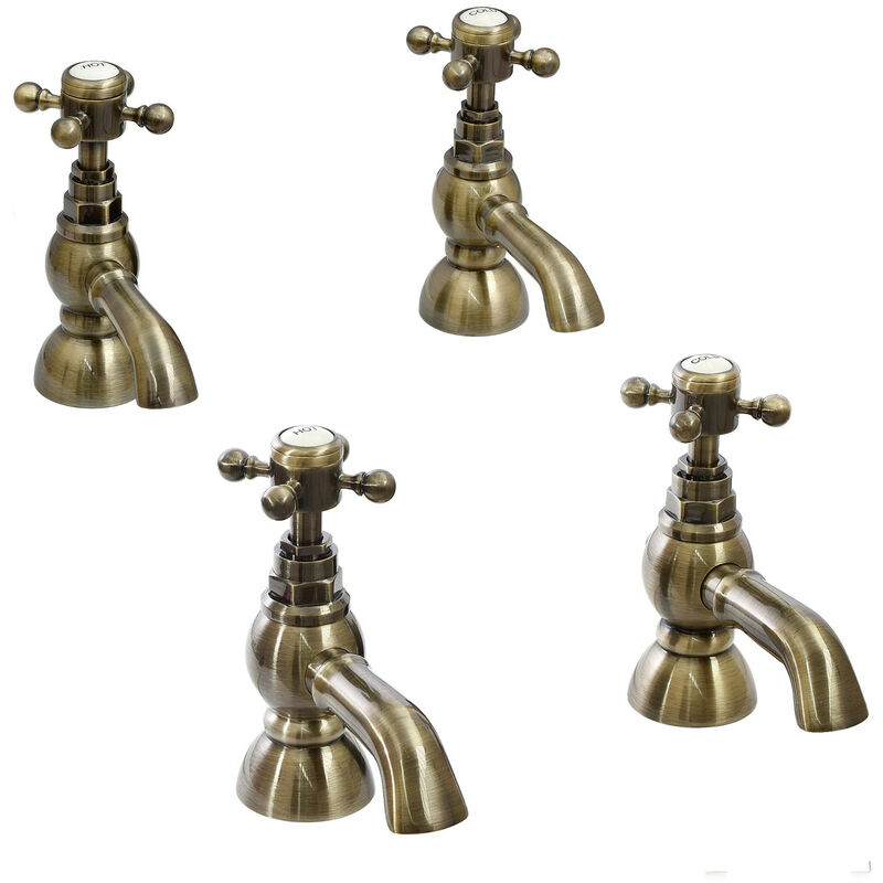 ENKI, Camberley, BBT0147, Antique Bronze, Twin Hot & Cold Bath Taps, Traditional Victorian Cross Handle, Solid Brass, Easy Clean, Traditional Design,