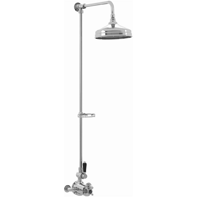 Downton, SH0162, Shower Set with Shower Head and Basket, Twin Thermostatic Shower Valve, Black & Chrome Shower Tap Attachment for Bathroom Shower,