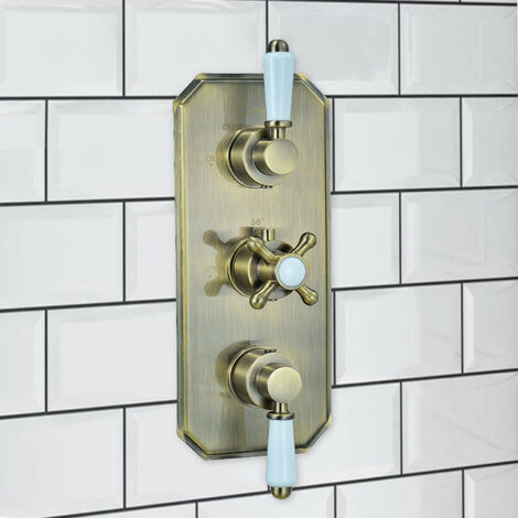 ENKI Regent Triple Shower Valve Crosshead Antique Bronze TSV070
