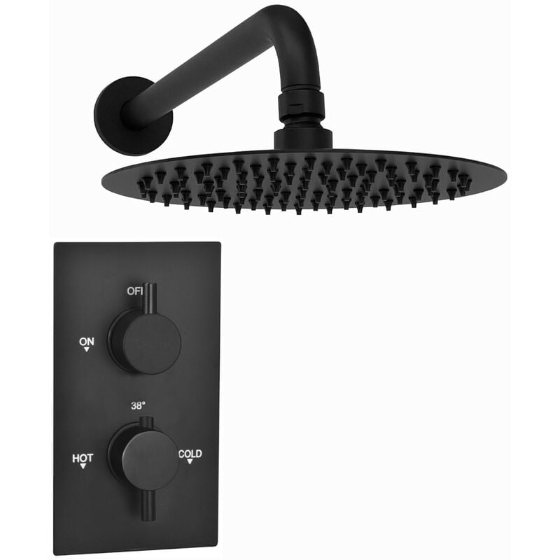 Sh0265 Venice Contemporary Round Concealed Thermostatic Shower Set Wall Fixed 8' Shower Head - Matte Black (1 Outlet) - Enki