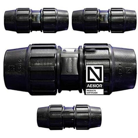 Enlace Manguito Polietileno 20mm (pack 4). Producto con certificado AENOR utilizado para unir tuberias PE 20 mm