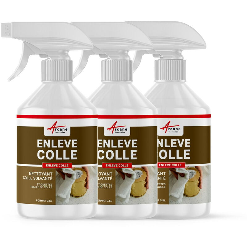Enlever Colle : produit tissu bois verre vitre pvc adhésif mastic scotch autocollant éliminer solvant glue enleve colle - 1.5 l (3 x 0.5 l) Arcane