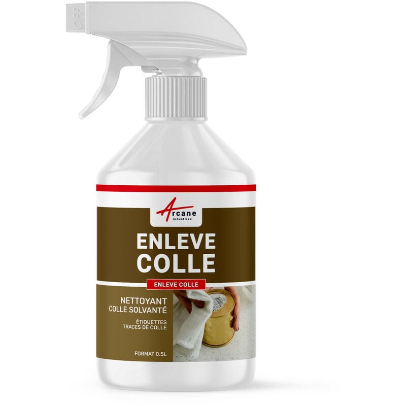Arcane Industries - Enlever Colle : produit tissu bois verre vitre pvc adhésif mastic scotch autocollant éliminer solvant glue enleve colle - 0.5 l