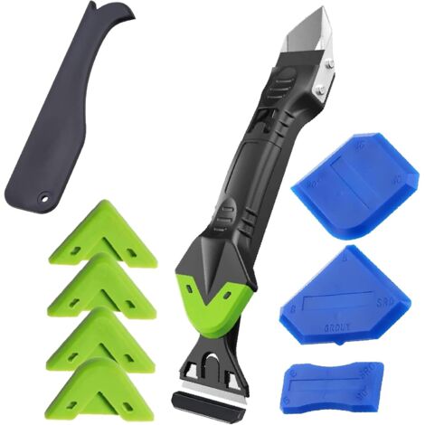 Enlever Joint Silicone 5 en 1, Outil pour Joint Silicone, Équipée de 6 Tampons en Silicone Remplaçables, pour L'étanchéité de la Cuisine, de la Salle de Bain, Du Sol, de L'évier et des Fenêtres