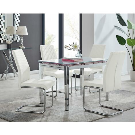 Enna White Glass Extending Dining Table and 4/6 Lorenzo Chairs